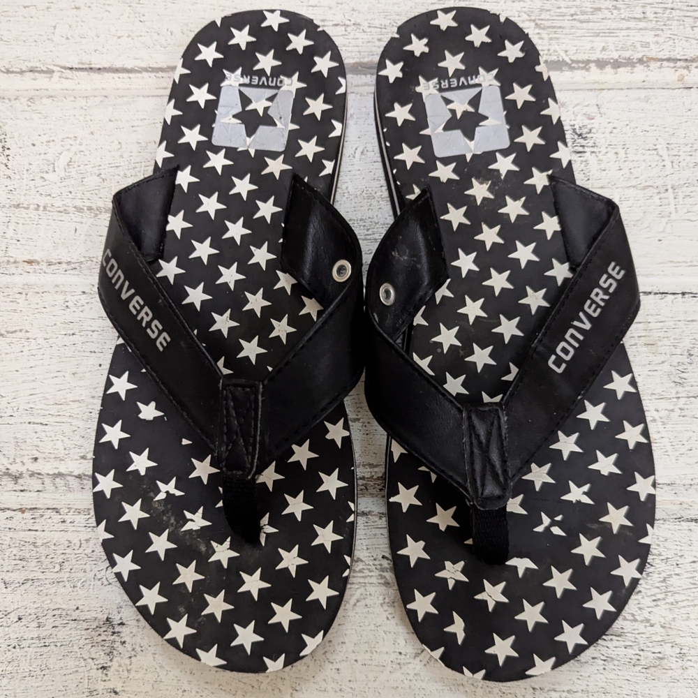 Converse Black and White Star Flip Flops Black Leather upper Size 8
